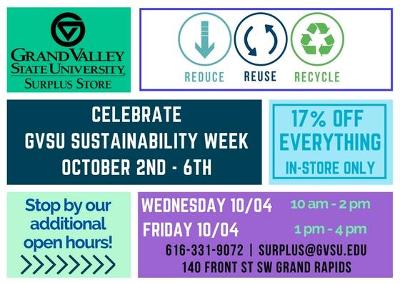GVSU Sustainability Week Sale - Open Hours Friday